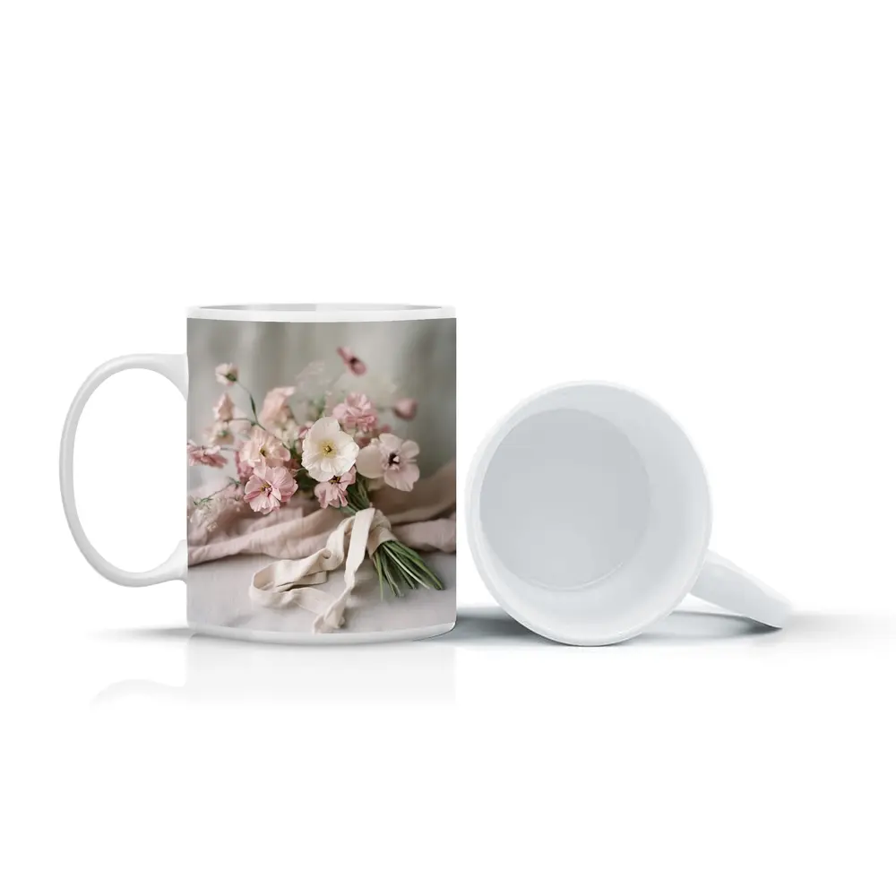 Pink Wildflower Bouquet On Linen Cloth – Mugs