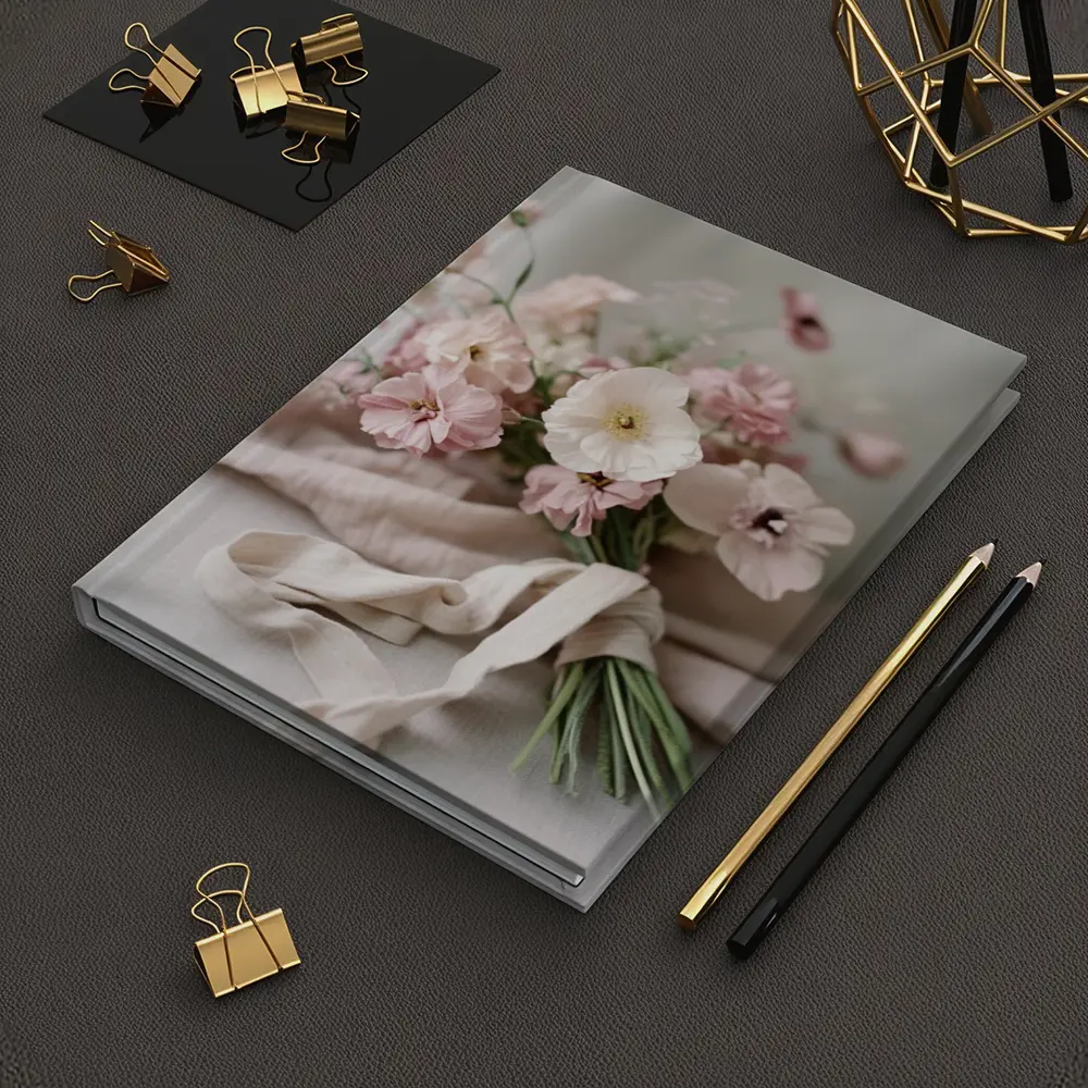 Pink Wildflower Bouquet On Linen Cloth – Notebooks