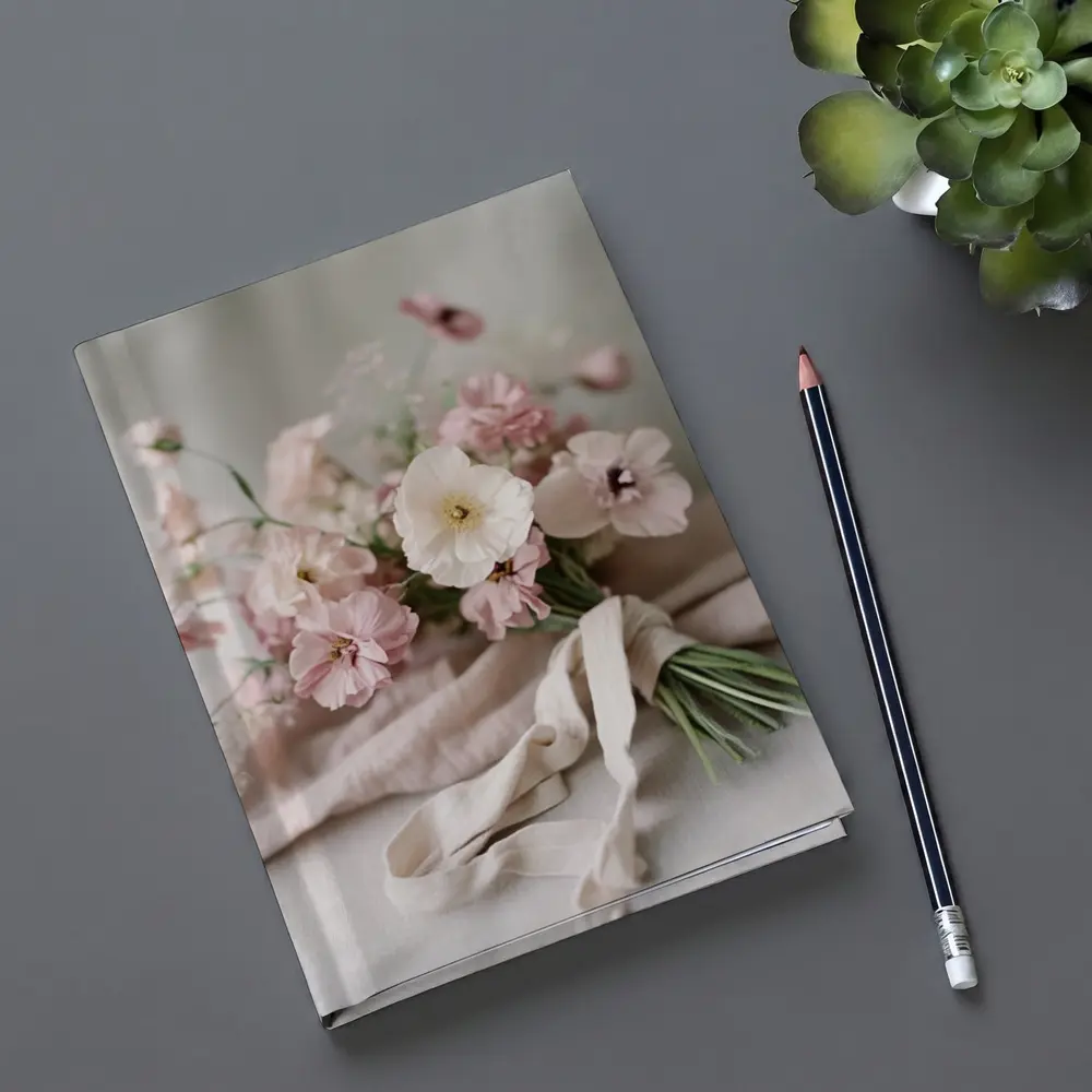 Pink Wildflower Bouquet On Linen Cloth – Notebooks