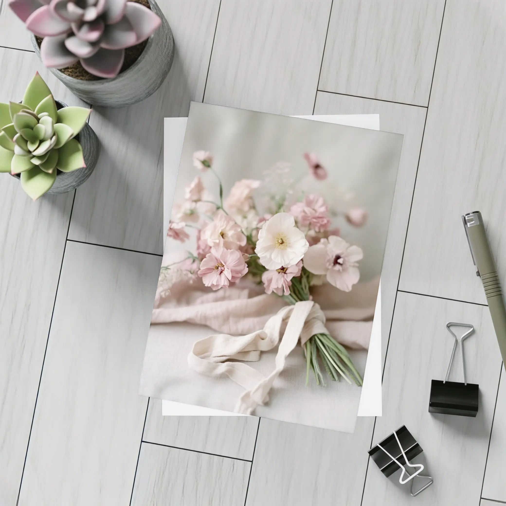 Pink Wildflower Bouquet On Linen Cloth – Postcards
