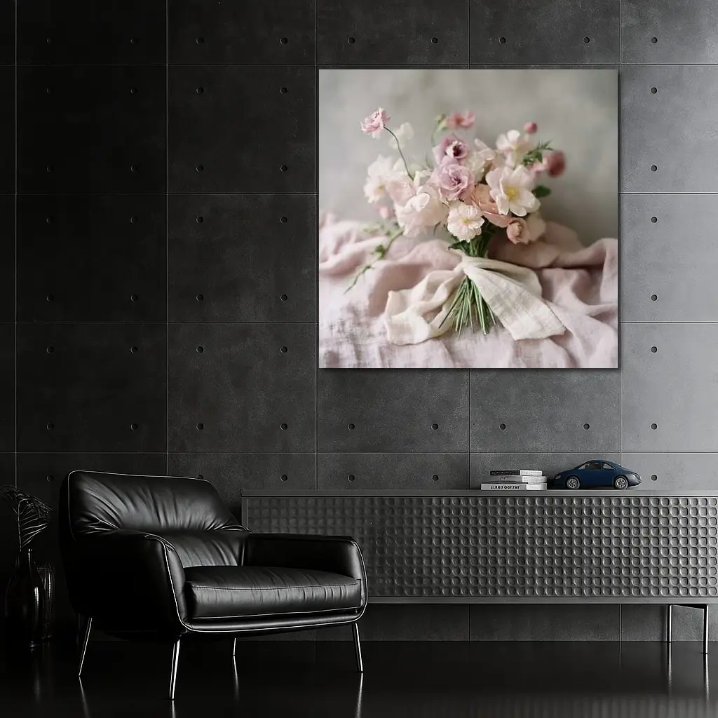 Blush Pink Flower Bouquet Linen Ribbon – Wall Art