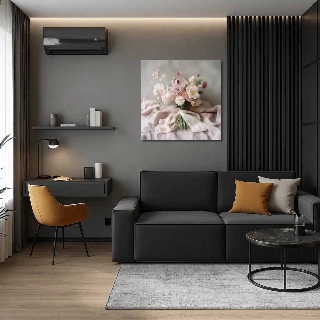 Blush Pink Flower Bouquet Linen Ribbon – Wall Art