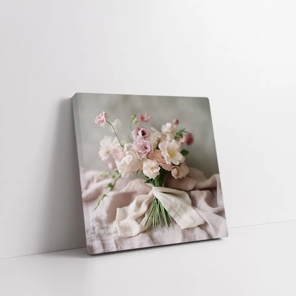Blush Pink Flower Bouquet Linen Ribbon – Wall Art