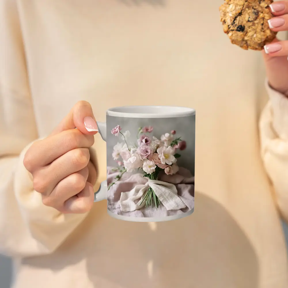 Blush Pink Flower Bouquet Linen Ribbon – Mugs