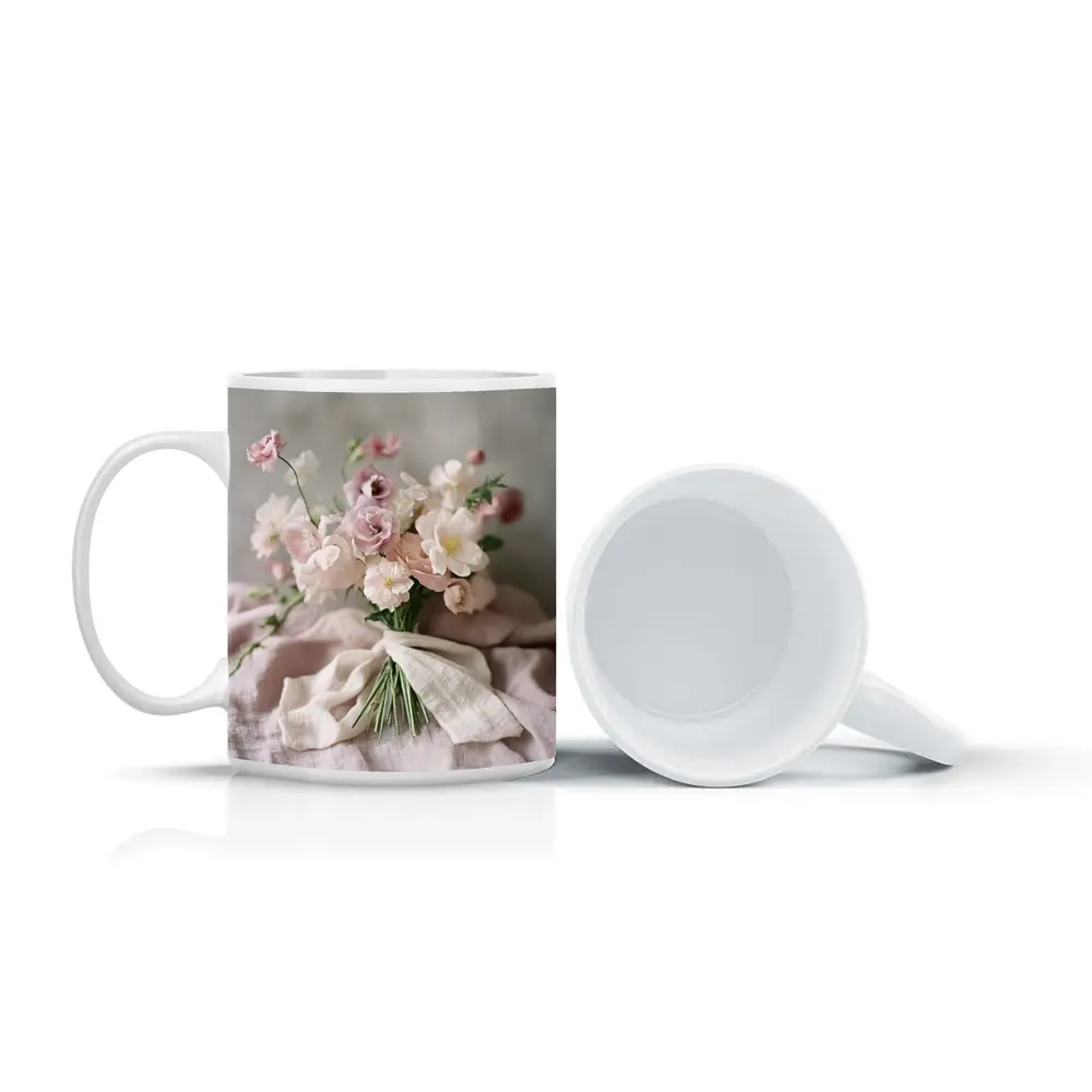 Blush Pink Flower Bouquet Linen Ribbon – Mugs
