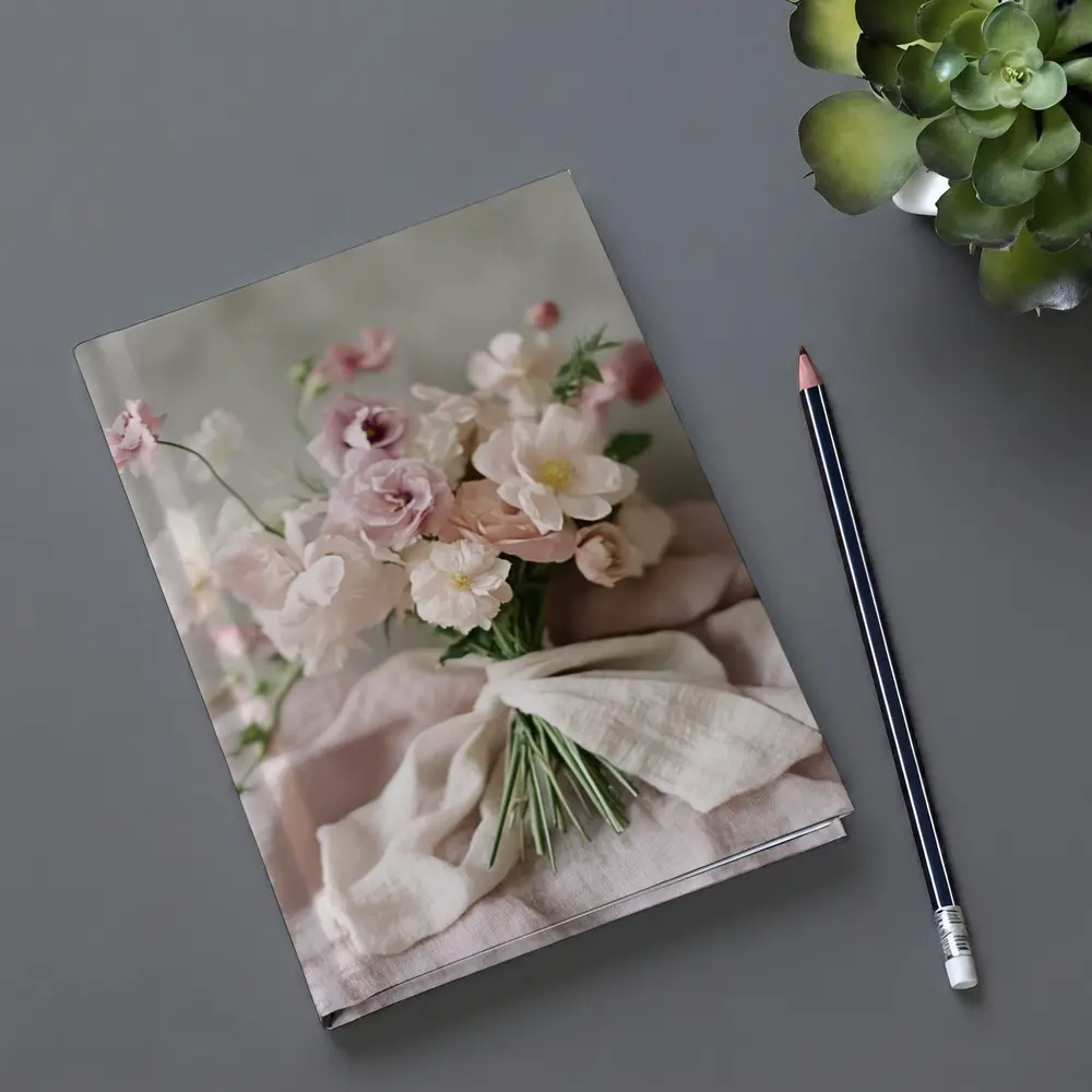 Blush Pink Flower Bouquet Linen Ribbon – Notebooks