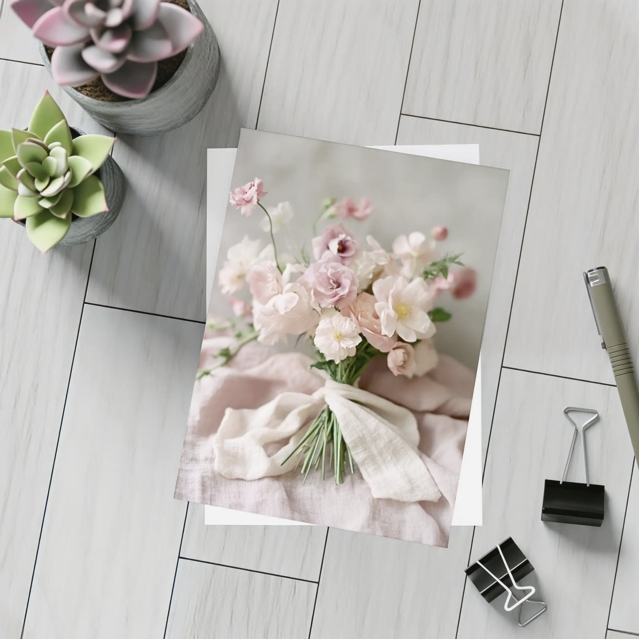 Blush Pink Flower Bouquet Linen Ribbon – Postcards