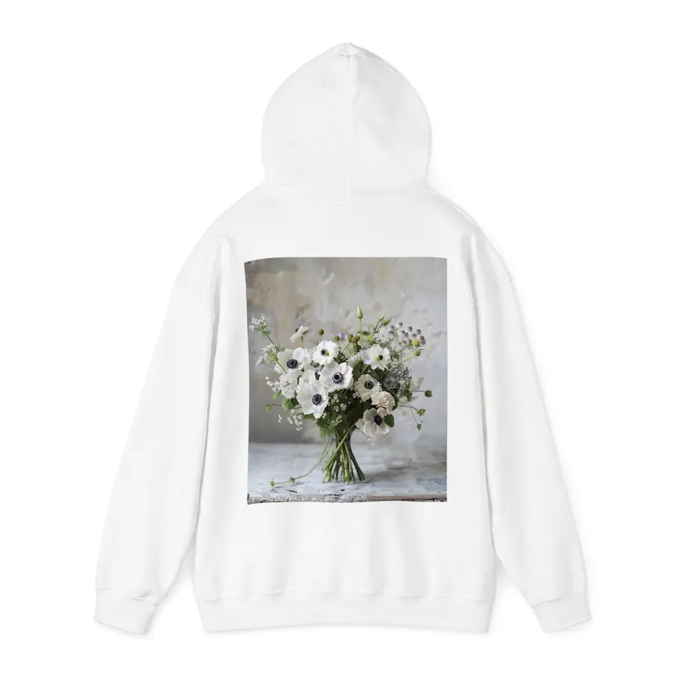 White Anemone Bouquet Rustic Stone Background – Hoodies