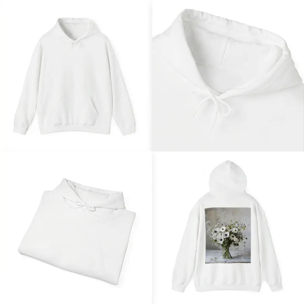 White Anemone Bouquet Rustic Stone Background – Hoodies