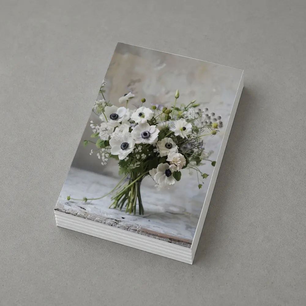 White Anemone Bouquet Rustic Stone Background – Postcards