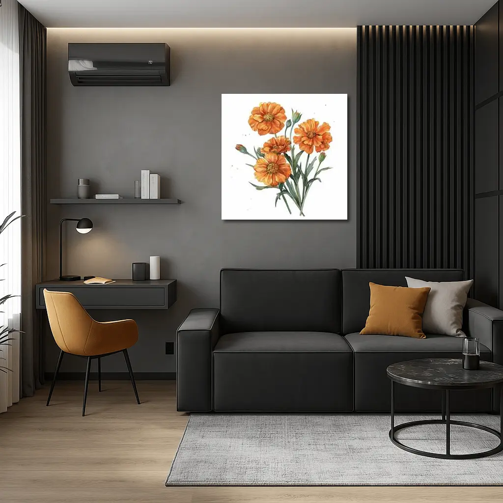 Orange Marigold Flowers Watercolor White Background – Wall Art