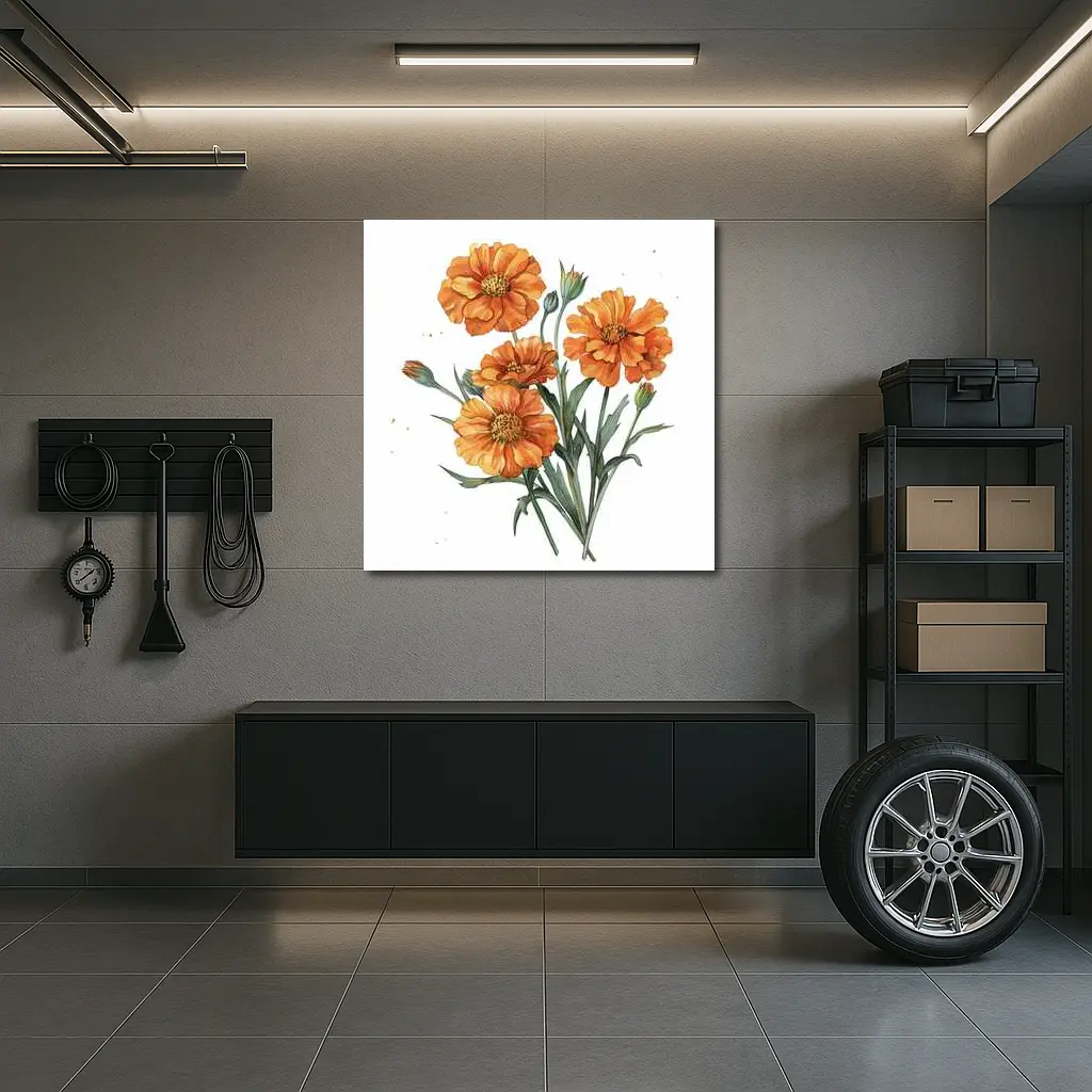 Orange Marigold Flowers Watercolor White Background – Wall Art