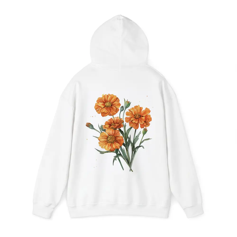 Orange Marigold Flowers Watercolor White Background – Hoodies