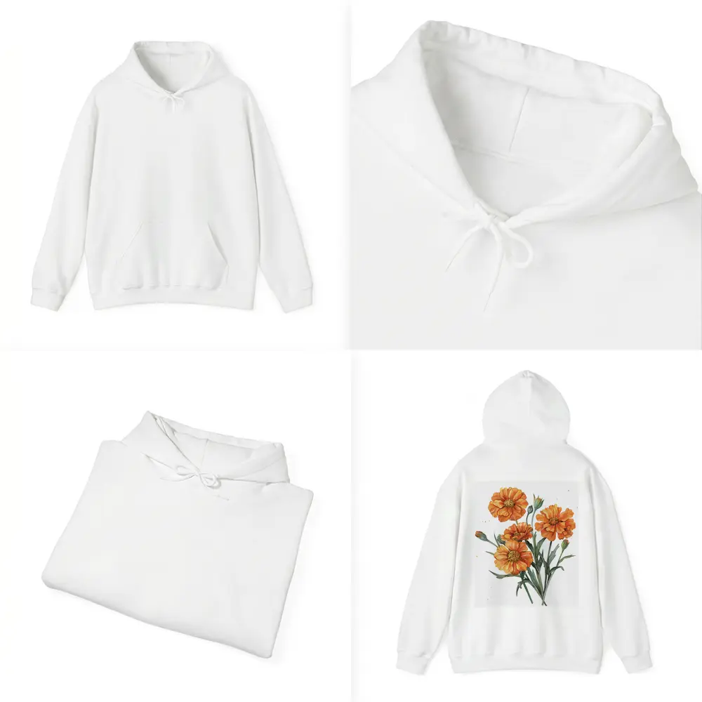 Orange Marigold Flowers Watercolor White Background – Hoodies