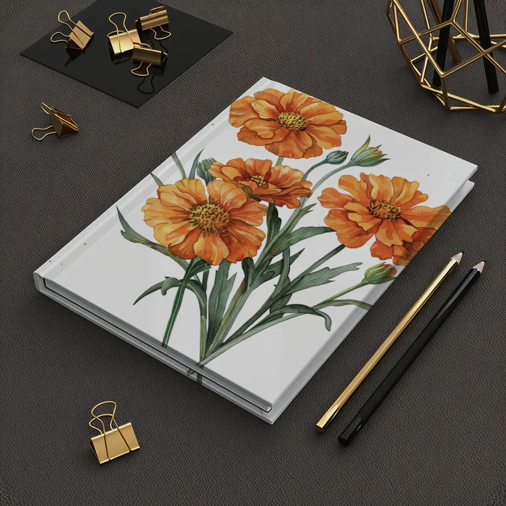 Orange Marigold Flowers Watercolor White Background – Notebooks