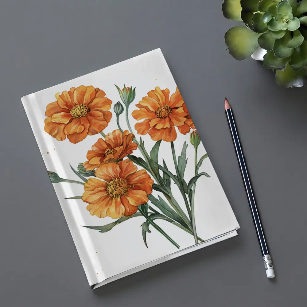 Orange Marigold Flowers Watercolor White Background – Notebooks