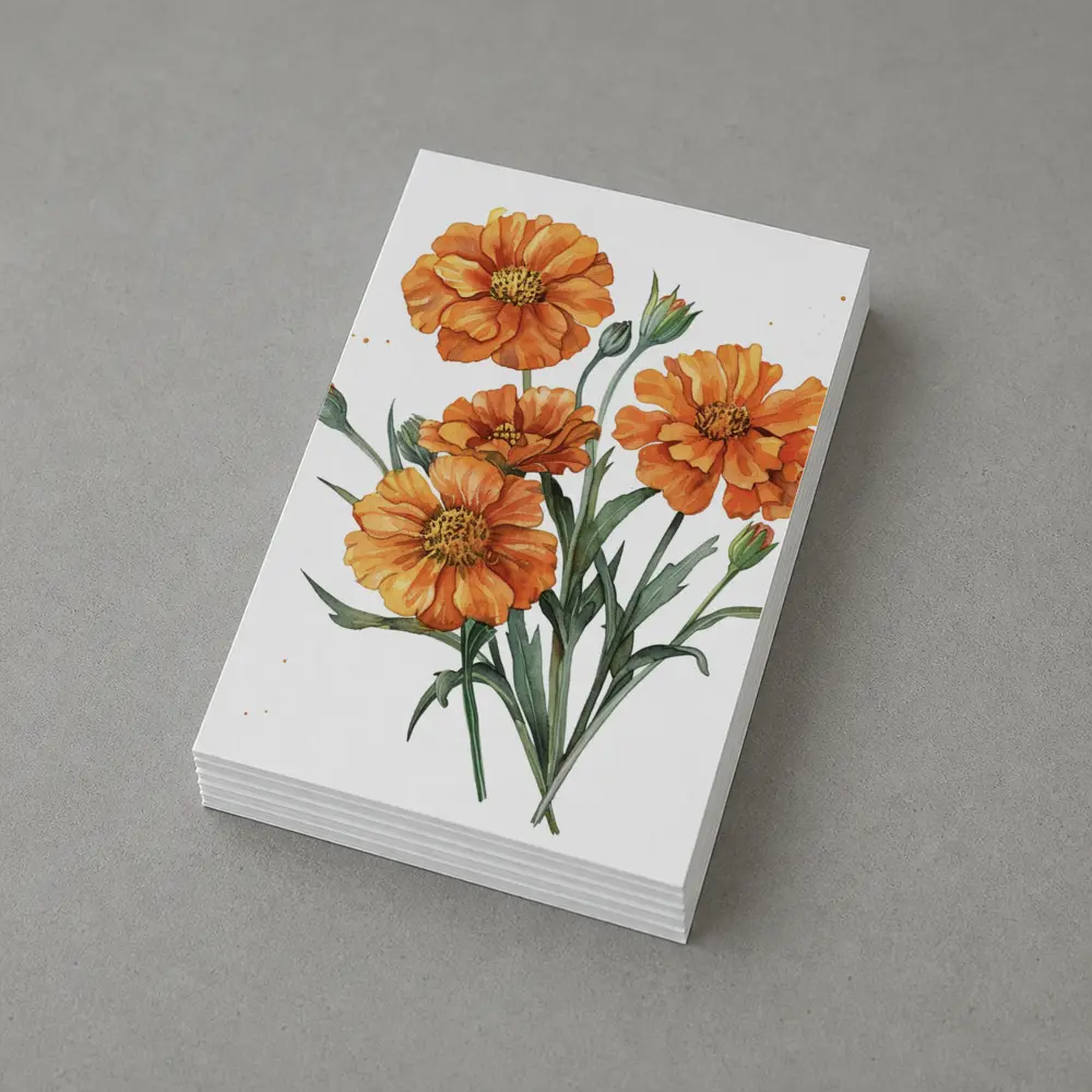 Orange Marigold Flowers Watercolor White Background – Postcards