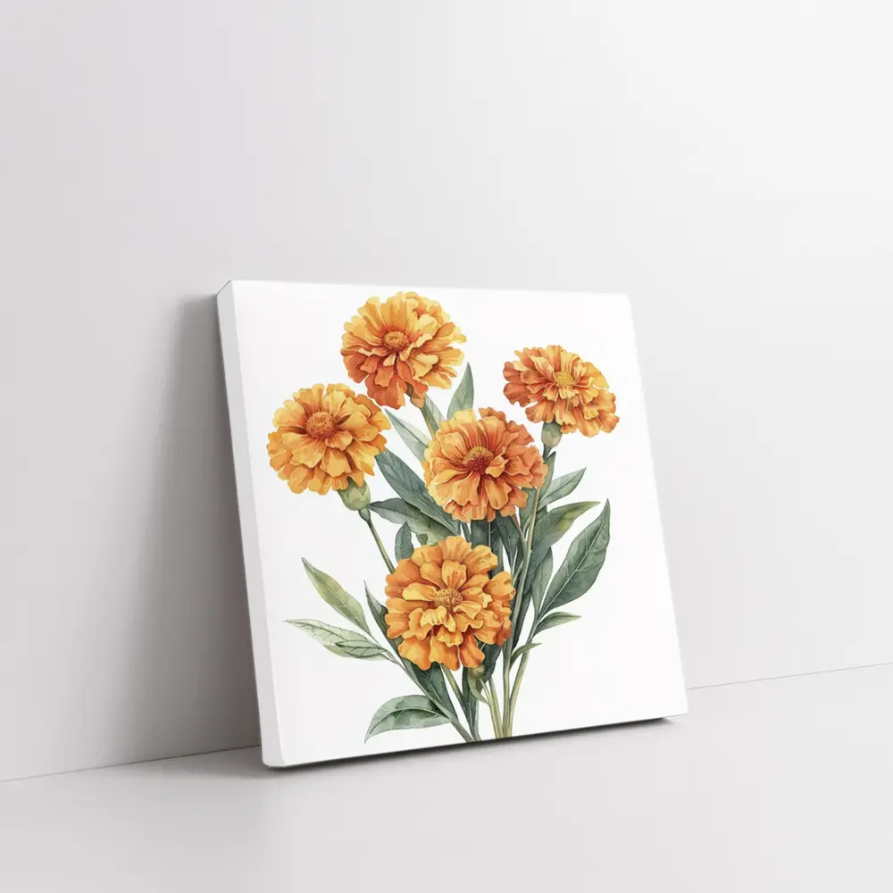 Orange Marigold Bouquet Watercolor Botanical Art – Wall Art