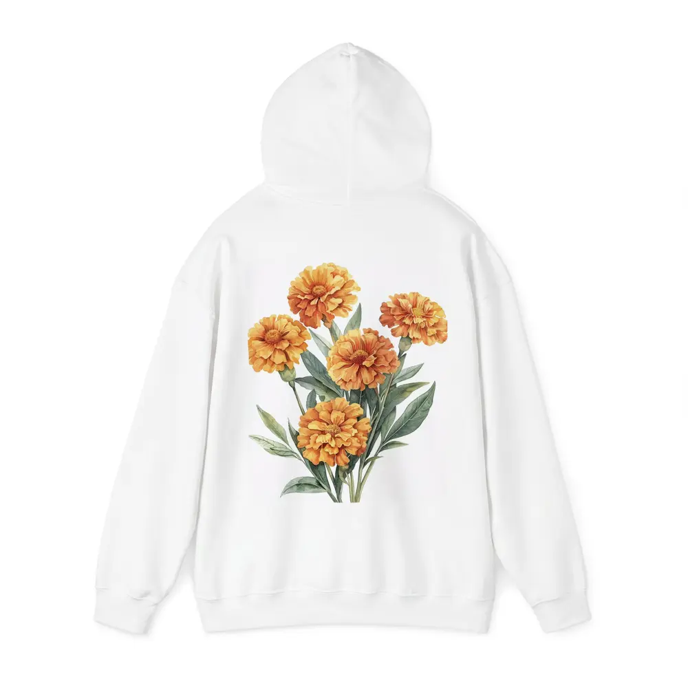 Orange Marigold Bouquet Watercolor Botanical Art – Hoodies