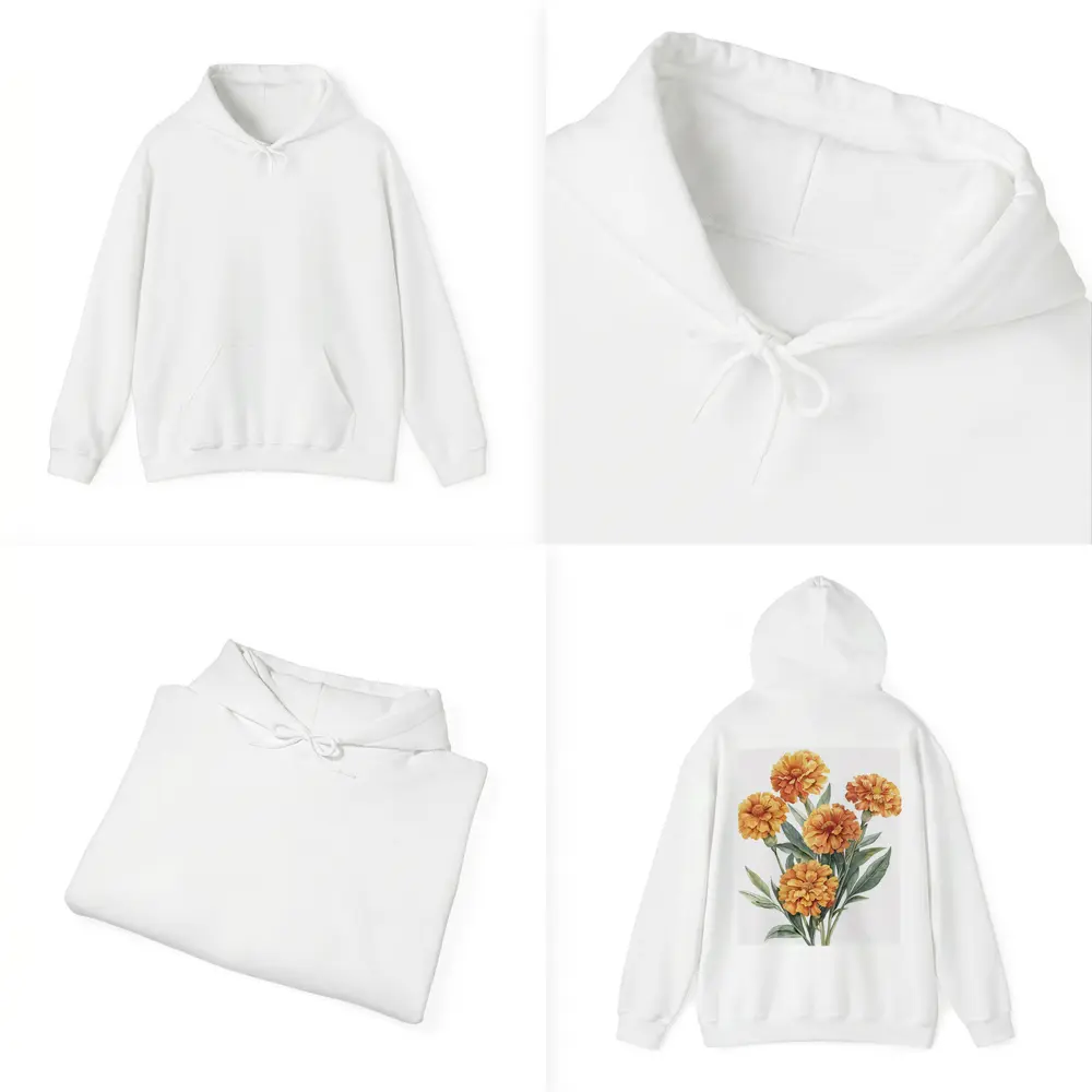 Orange Marigold Bouquet Watercolor Botanical Art – Hoodies