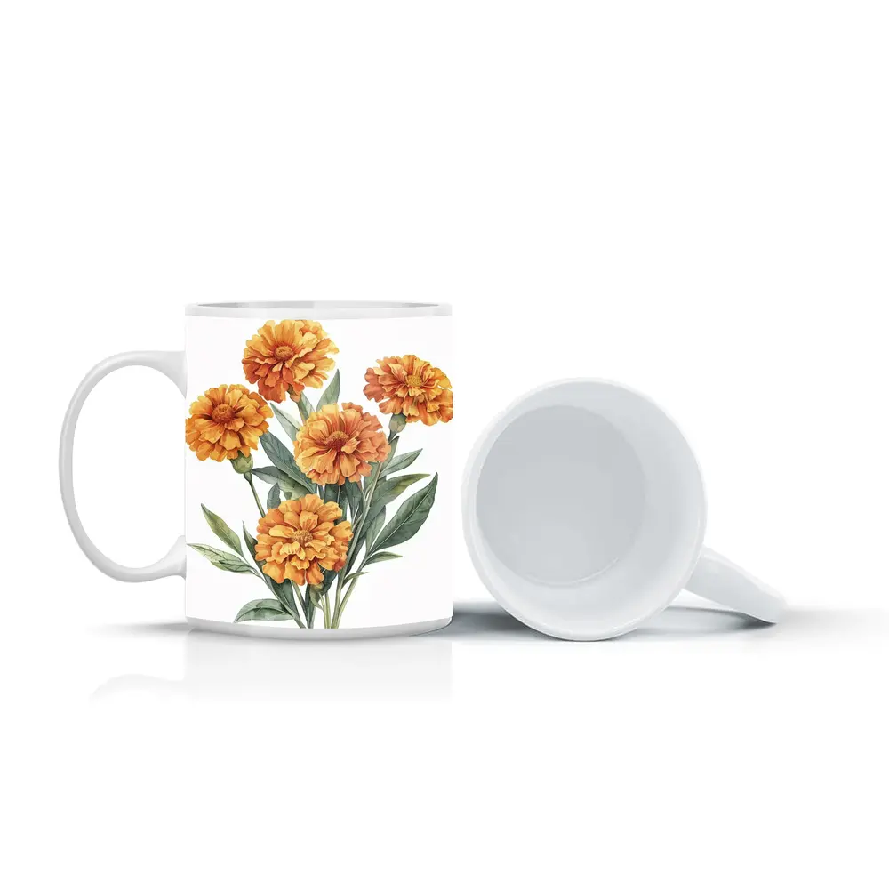 Orange Marigold Bouquet Watercolor Botanical Art – Mugs