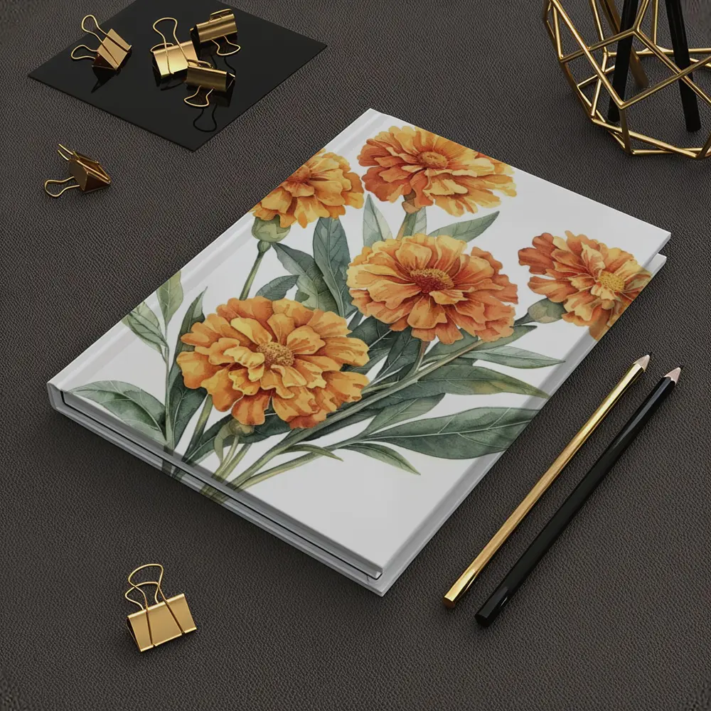 Orange Marigold Bouquet Watercolor Botanical Art – Notebooks