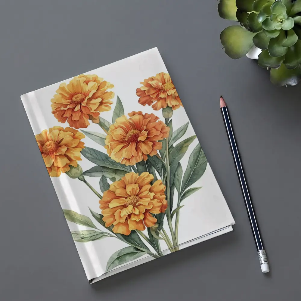 Orange Marigold Bouquet Watercolor Botanical Art – Notebooks