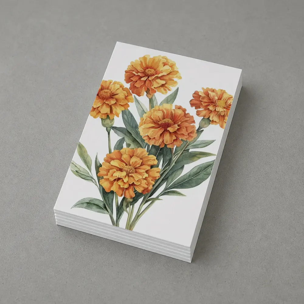 Orange Marigold Bouquet Watercolor Botanical Art – Postcards