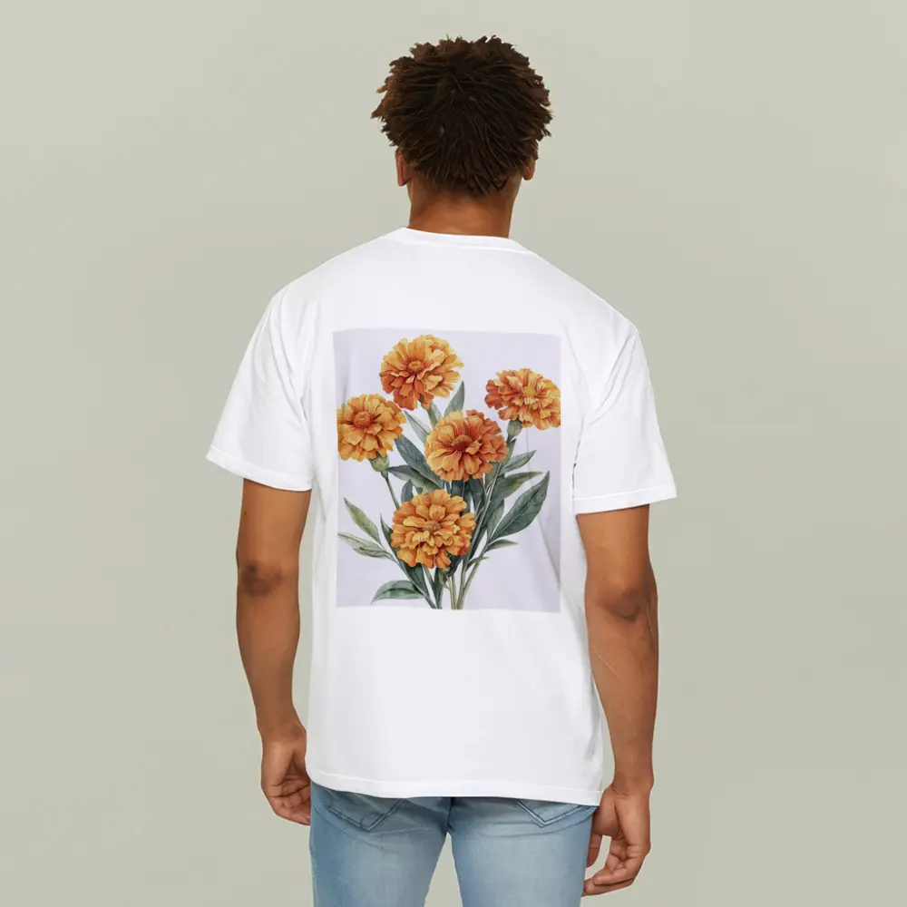 Orange Marigold Bouquet Watercolor Botanical Art – T-Shirts