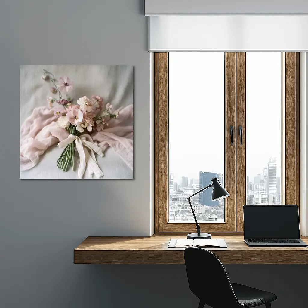 Pink Cosmos Bouquet Tied With Linen Ribbon – Wall Art