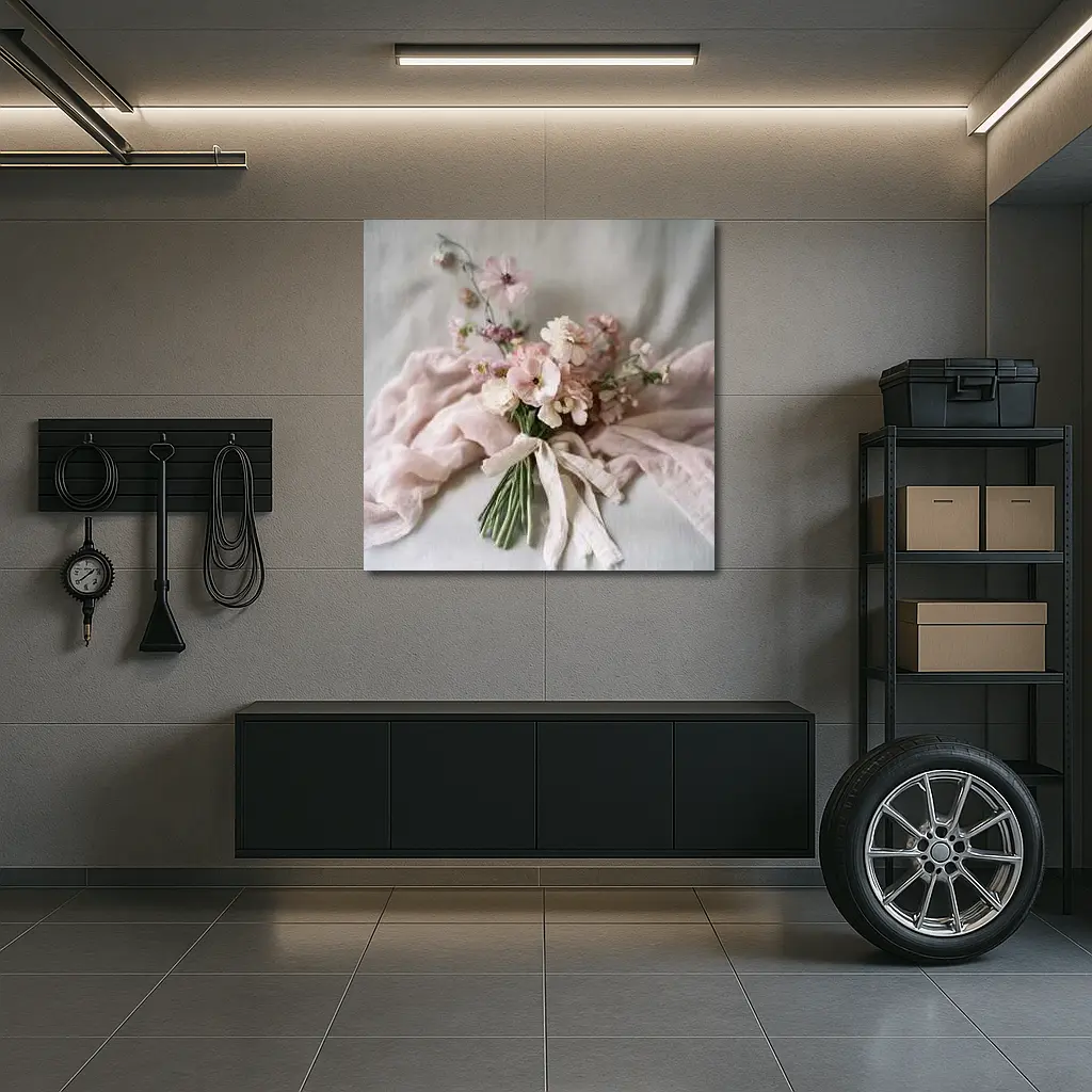 Pink Cosmos Bouquet Tied With Linen Ribbon – Wall Art
