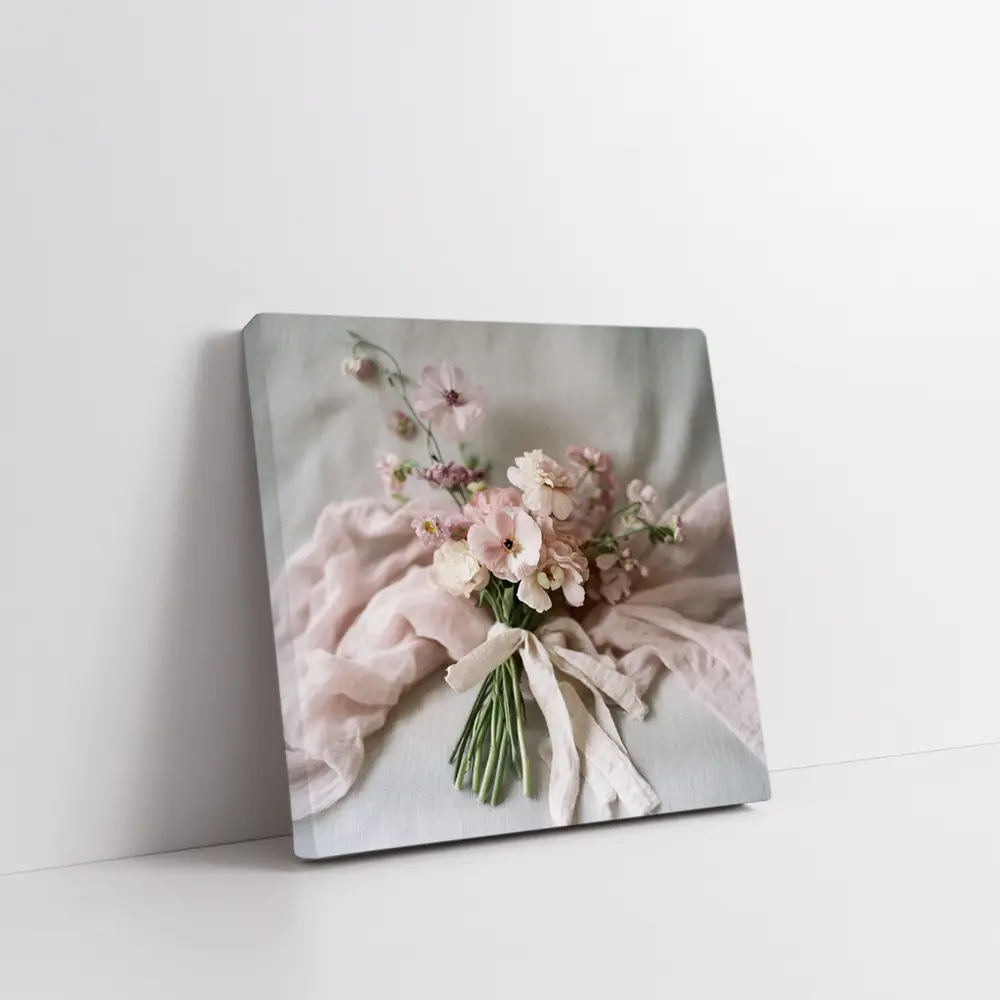 Pink Cosmos Bouquet Tied With Linen Ribbon – Wall Art