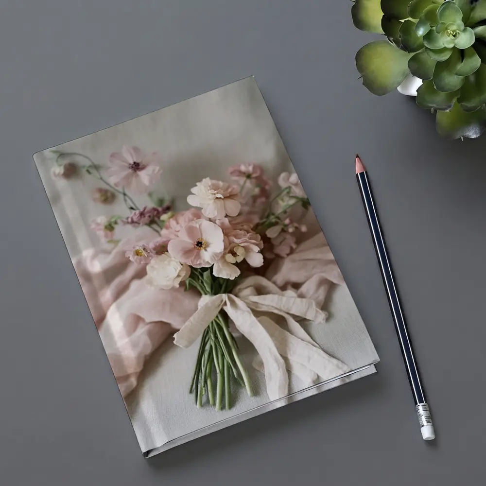 Pink Cosmos Bouquet Tied With Linen Ribbon – Notebooks