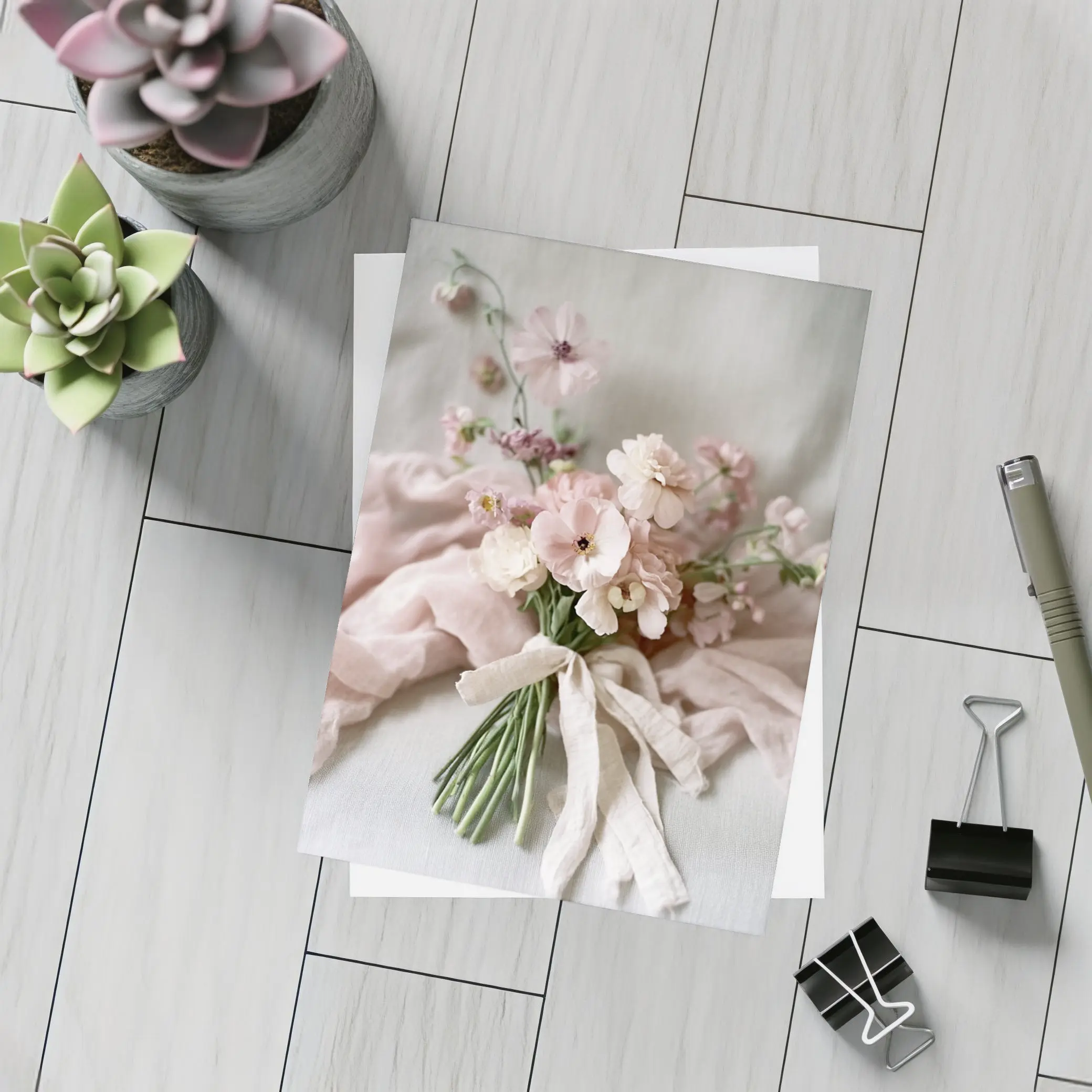 Pink Cosmos Bouquet Tied With Linen Ribbon – Postcards