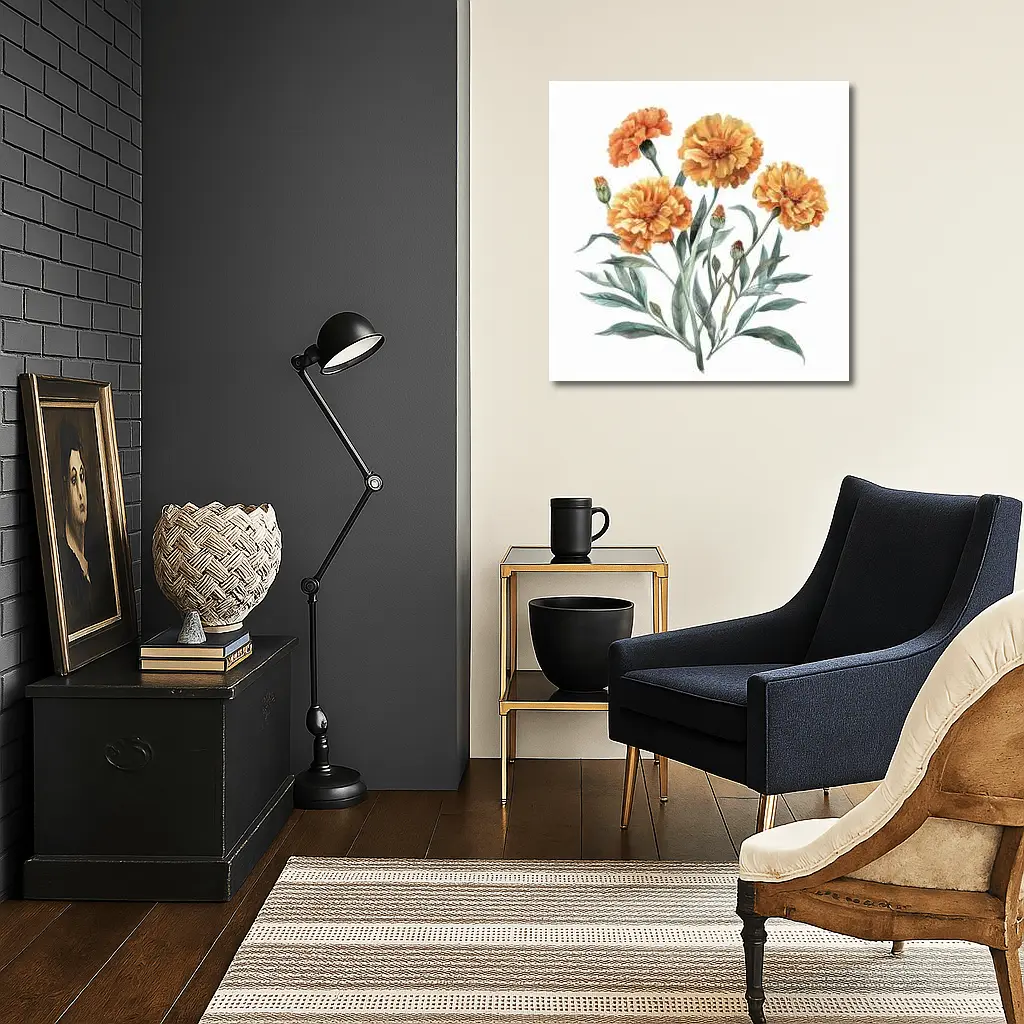 Marigold Flowers Watercolor Botanical Art – Wall Art