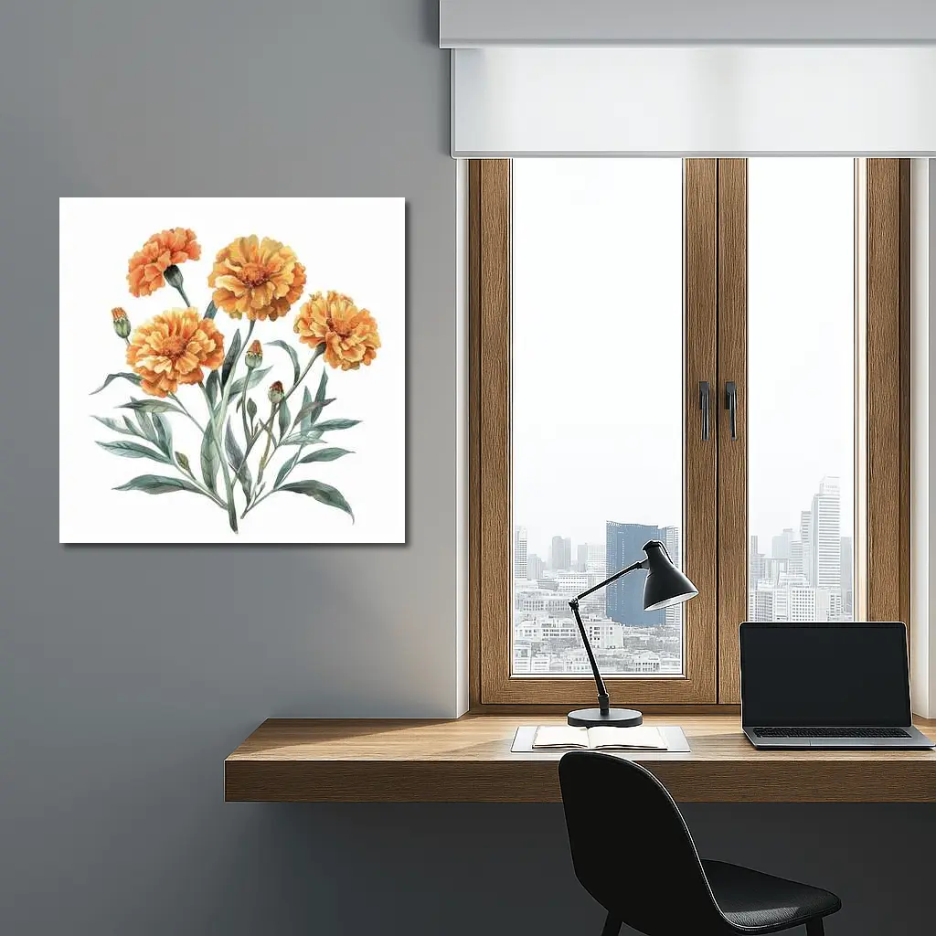 Marigold Flowers Watercolor Botanical Art – Wall Art