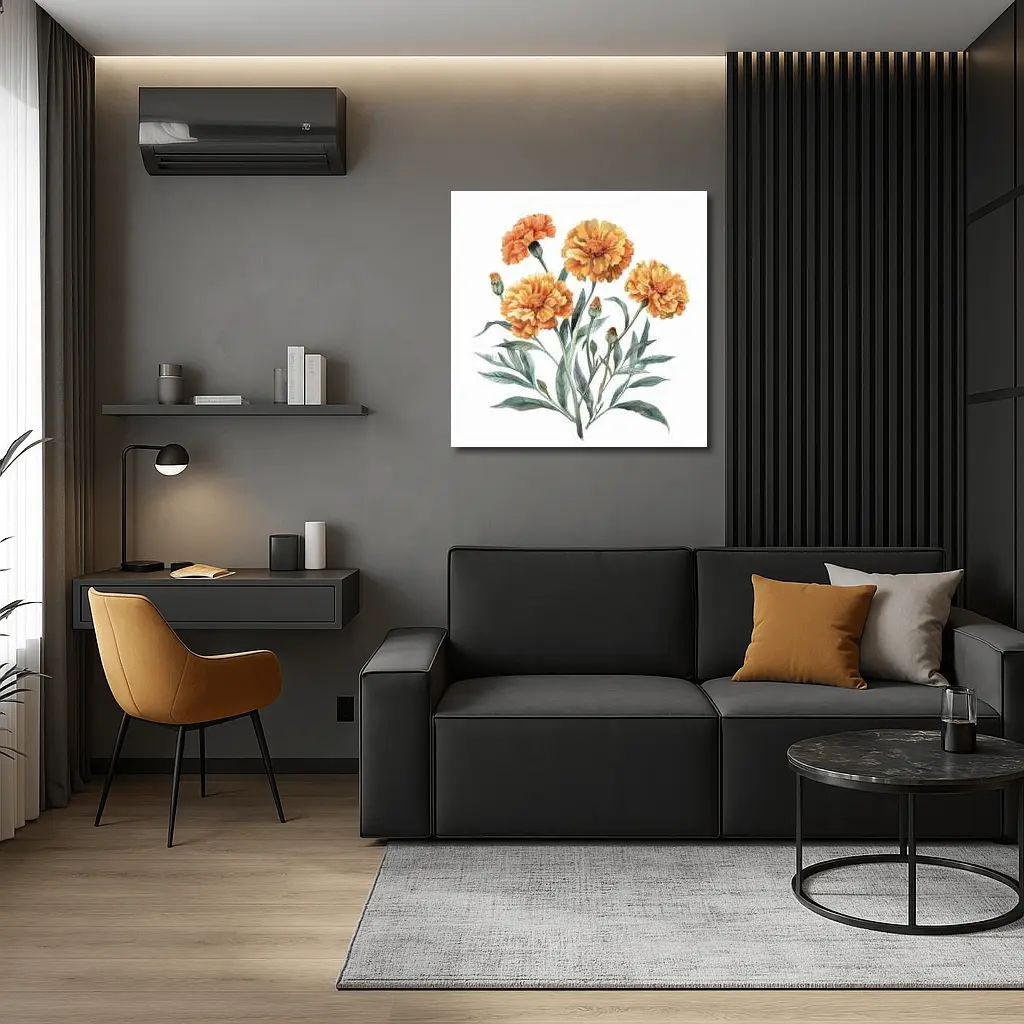 Marigold Flowers Watercolor Botanical Art – Wall Art