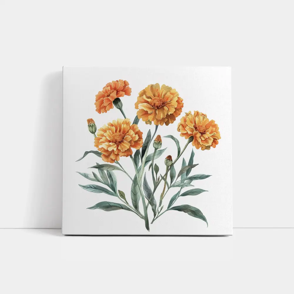 Marigold Flowers Watercolor Botanical Art – Wall Art