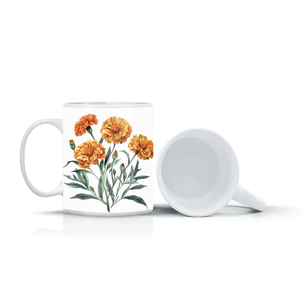 Marigold Flowers Watercolor Botanical Art – Mugs