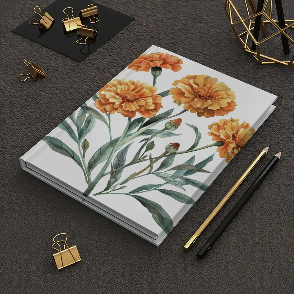 Marigold Flowers Watercolor Botanical Art – Notebooks