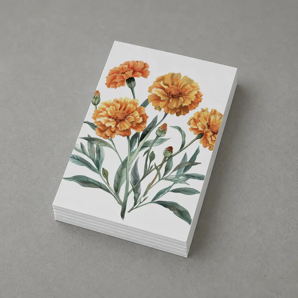 Marigold Flowers Watercolor Botanical Art – Postcards