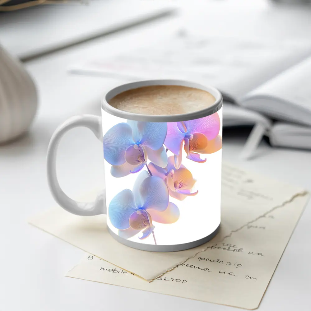 Pastel Orchid Flowers On White Background – Mugs