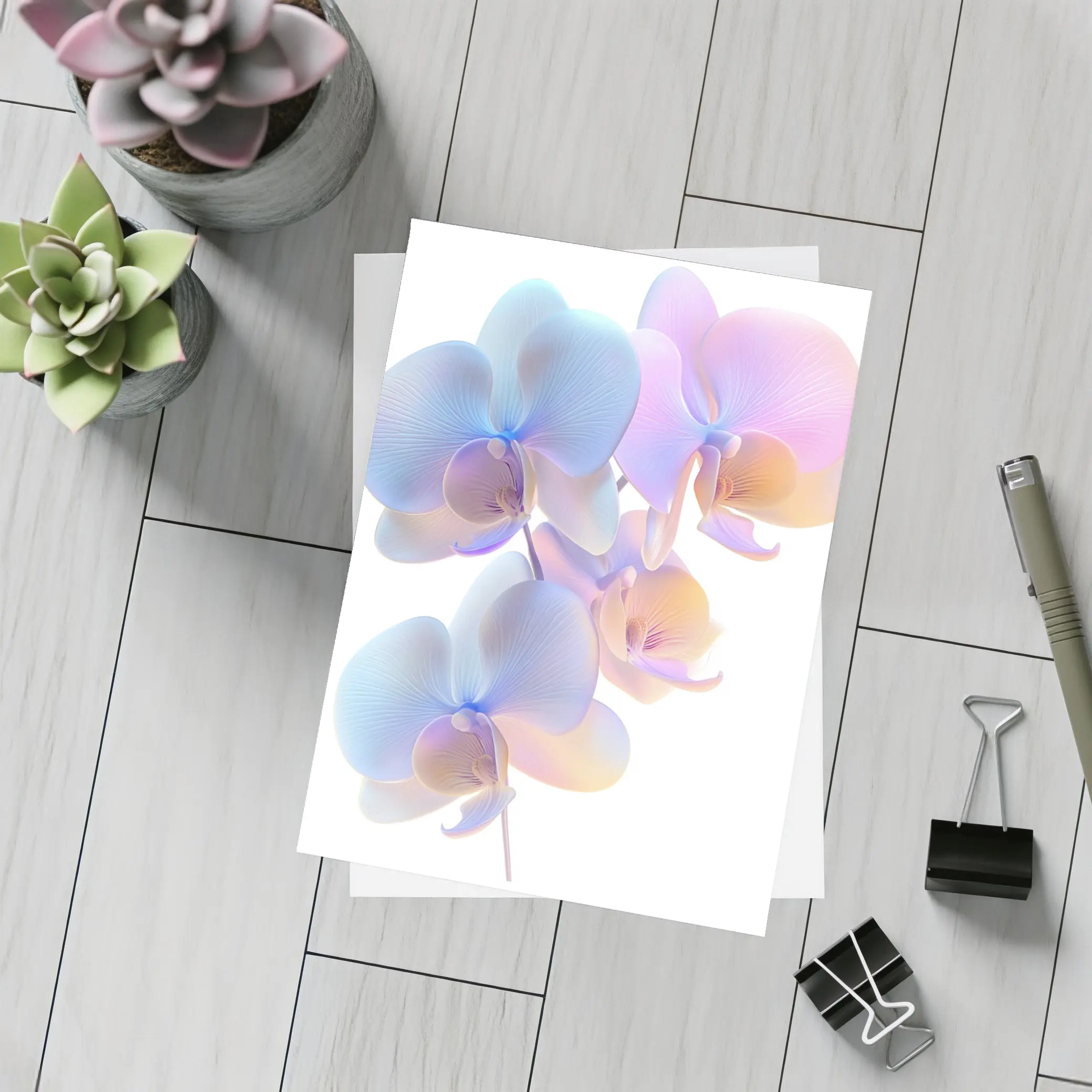 Pastel Orchid Flowers On White Background – Postcards