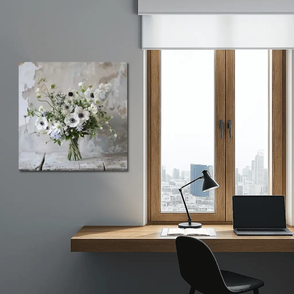 White Anemone Bouquet Rustic Wall Background – Wall Art