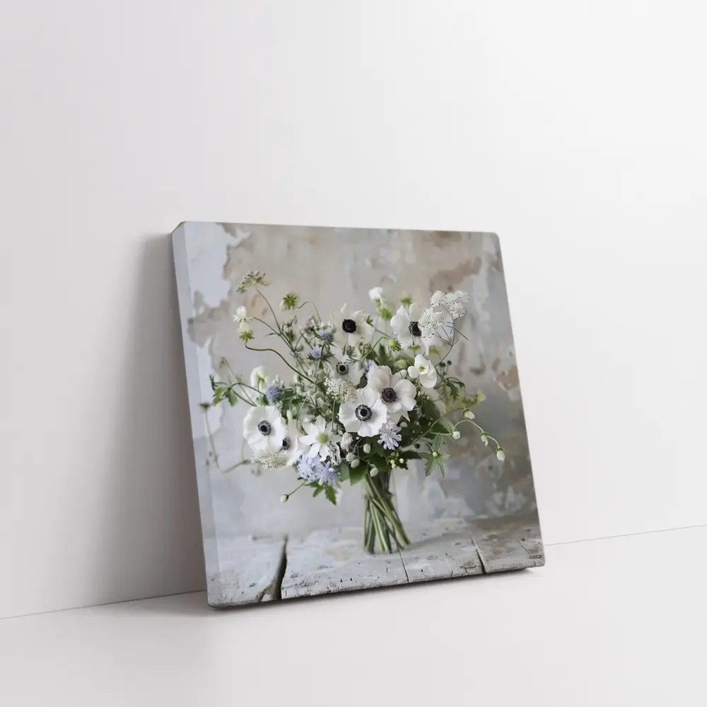 White Anemone Bouquet Rustic Wall Background – Wall Art