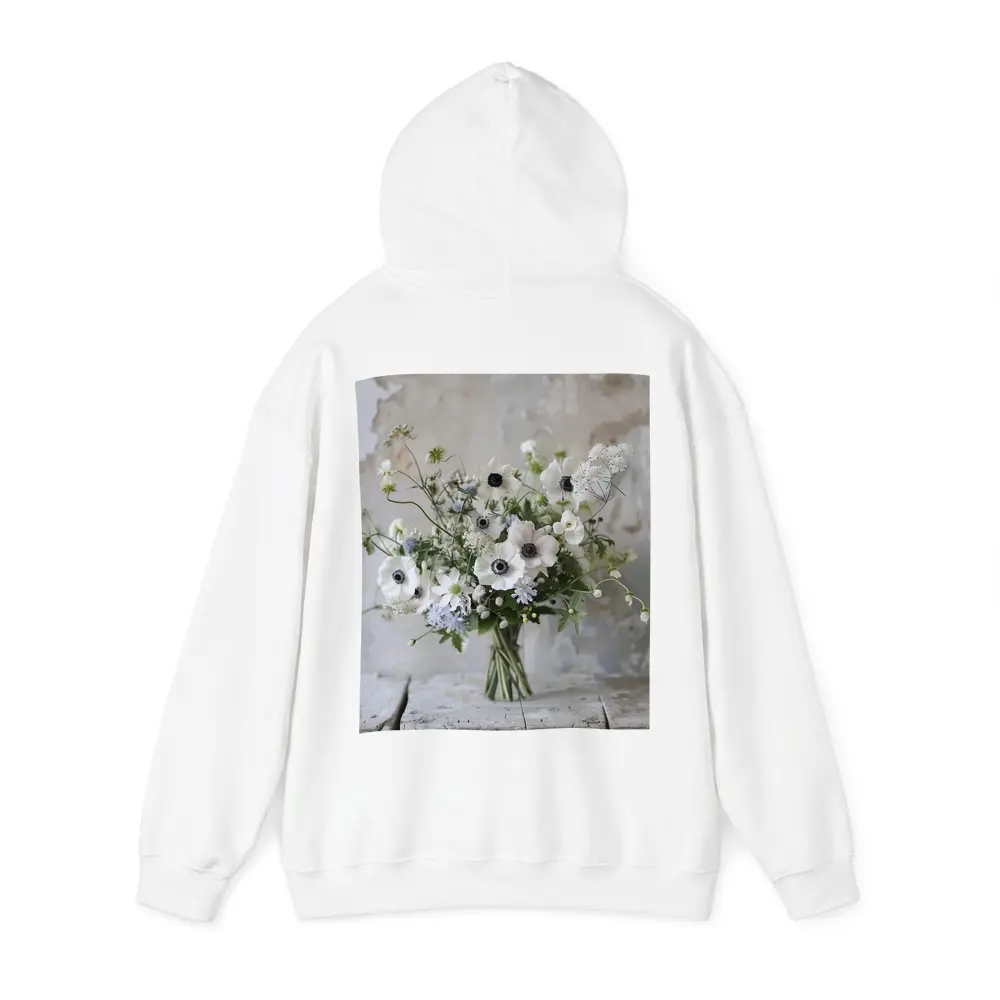White Anemone Bouquet Rustic Wall Background – Hoodies
