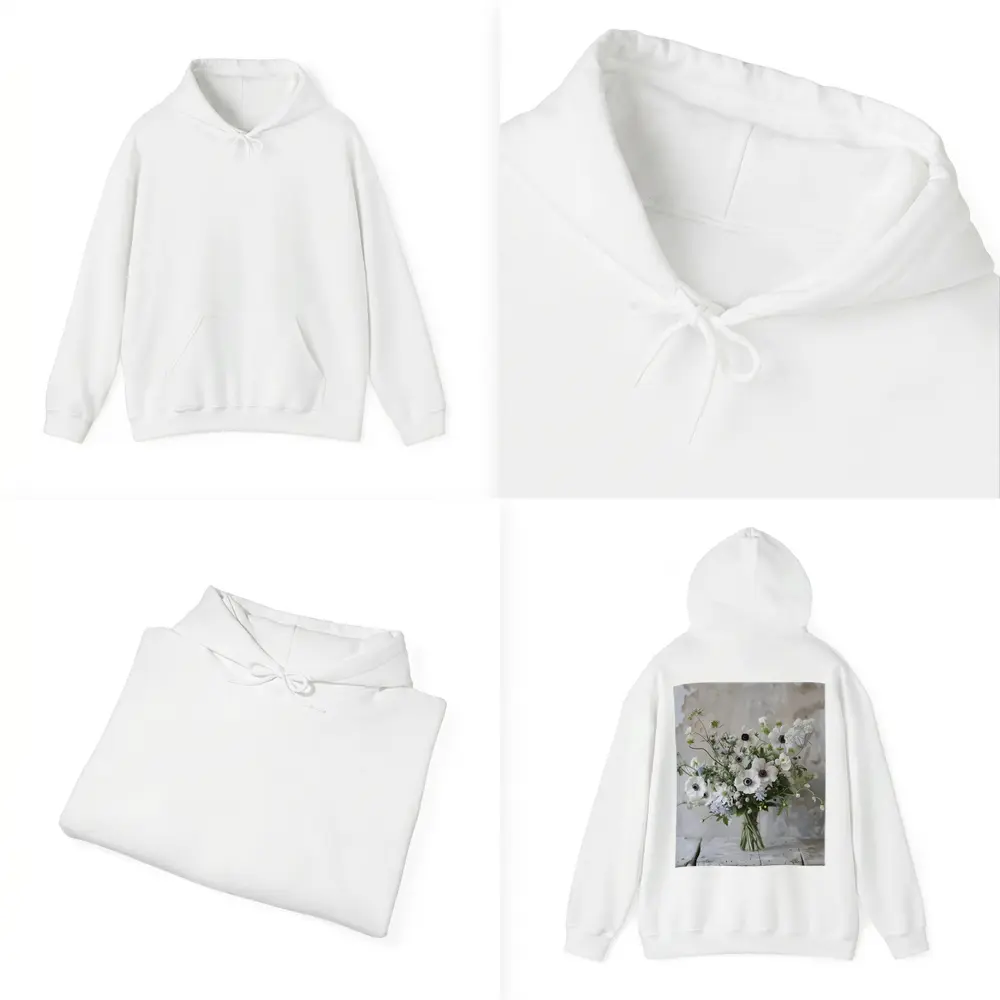 White Anemone Bouquet Rustic Wall Background – Hoodies