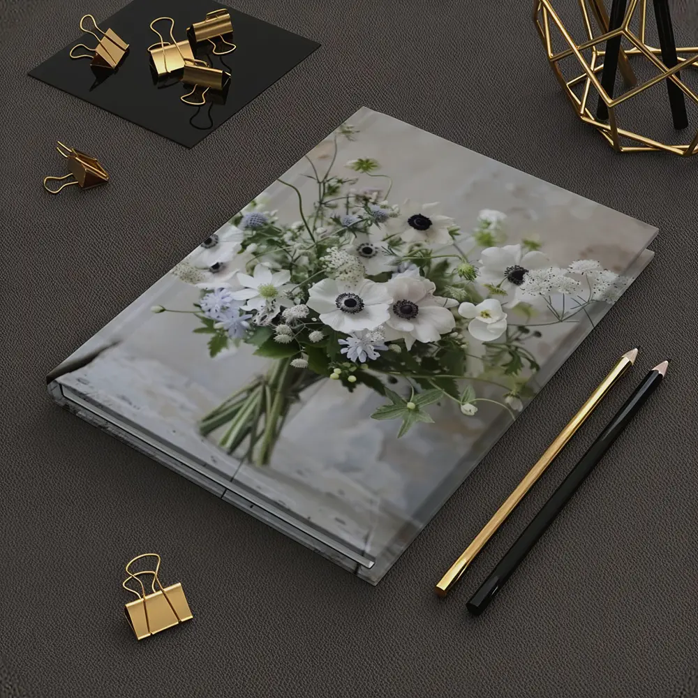 White Anemone Bouquet Rustic Wall Background – Notebooks