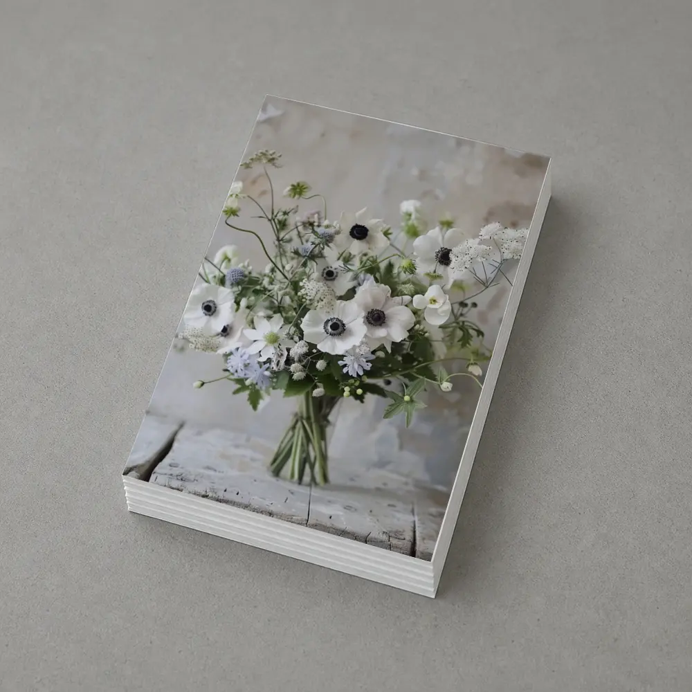 White Anemone Bouquet Rustic Wall Background – Postcards