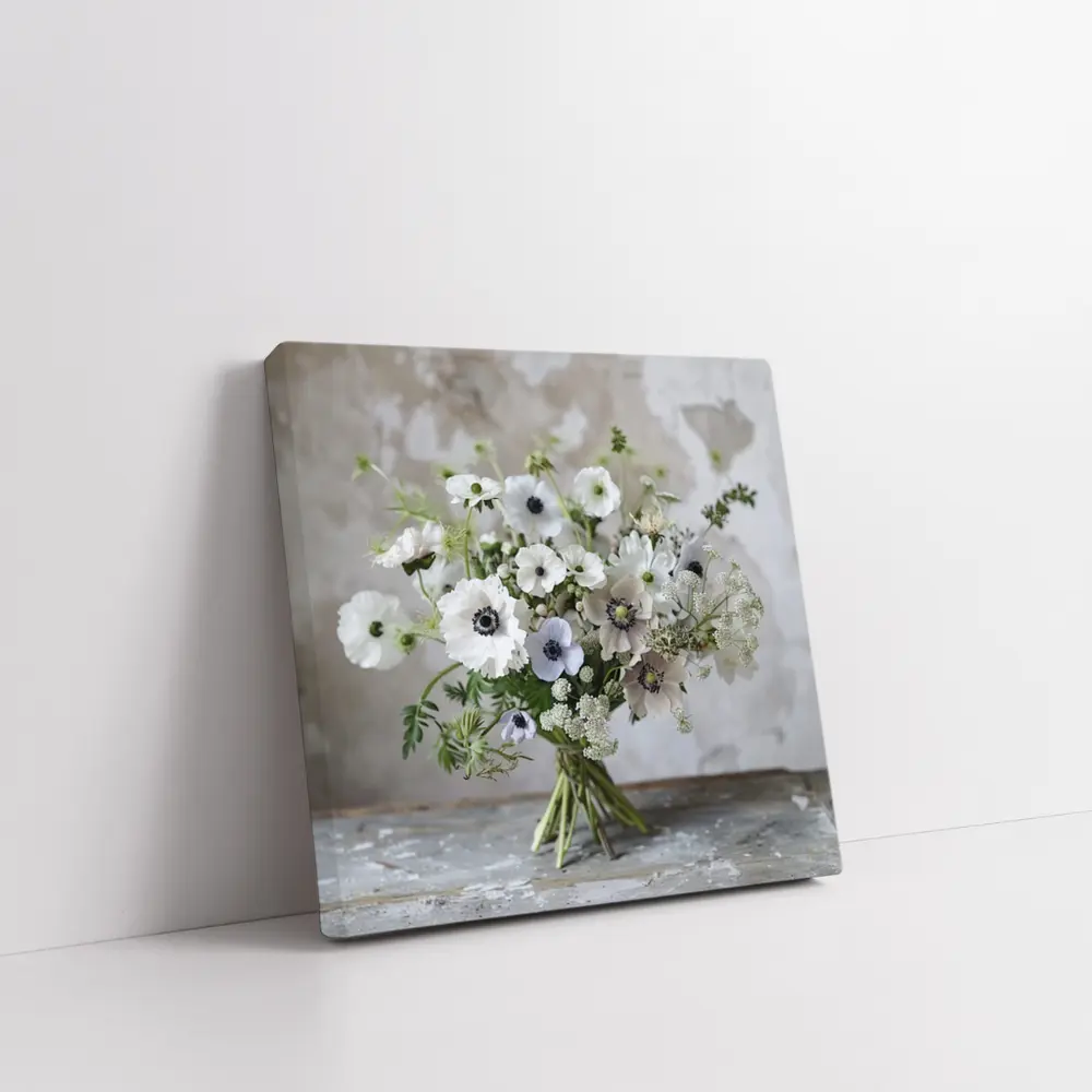 White Anemone Bouquet Rustic Stone Background – Wall Art